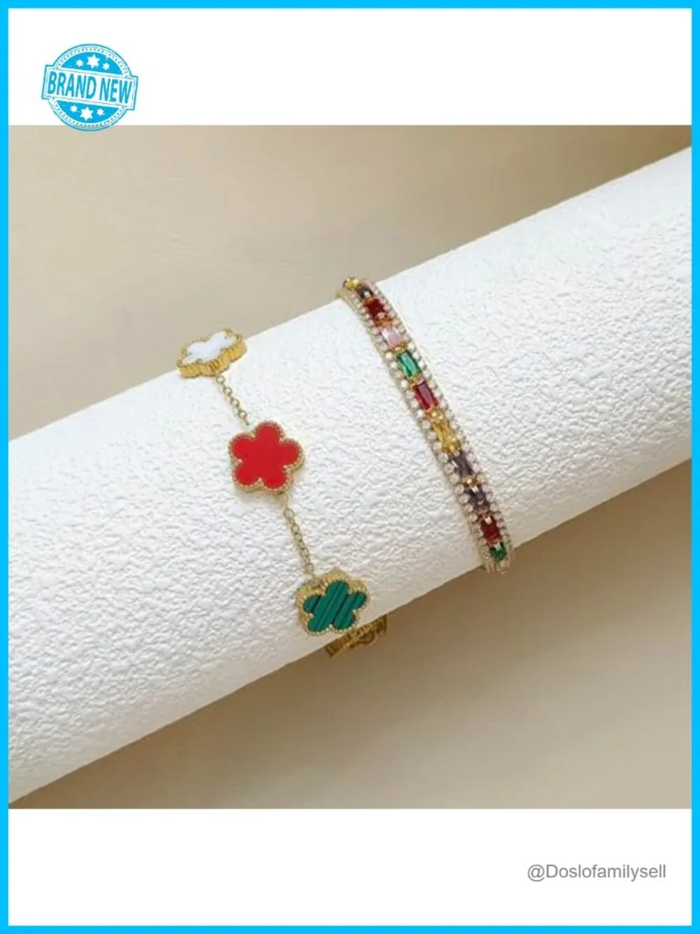 2Pcs Stackable Bracelet Set Adjustable 18K Gold Plated Flower Cubic Zirconia